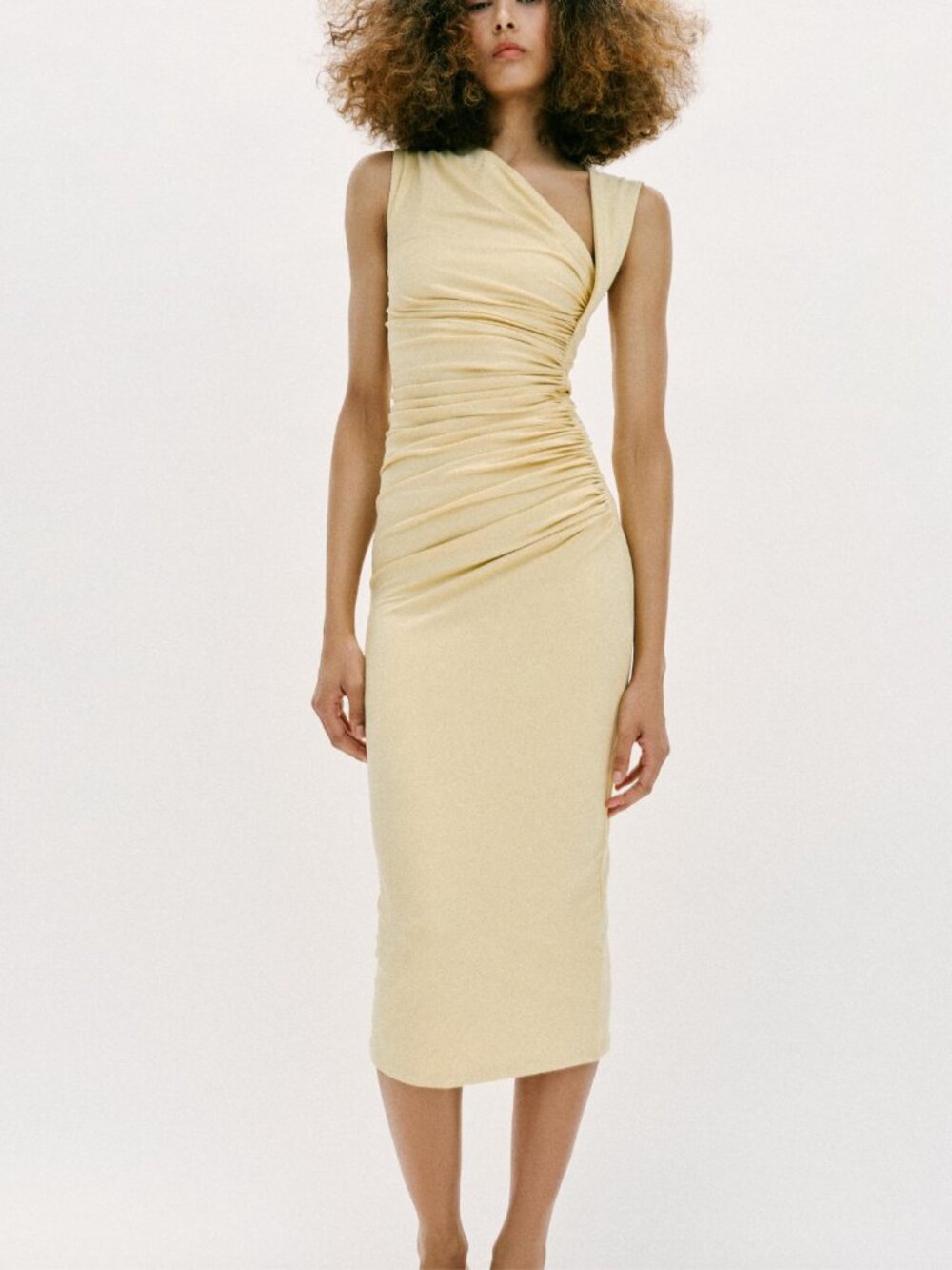 Zara Black Draped Asymmetric Ruched Midi Dress S NWT - Picture 3 of 16